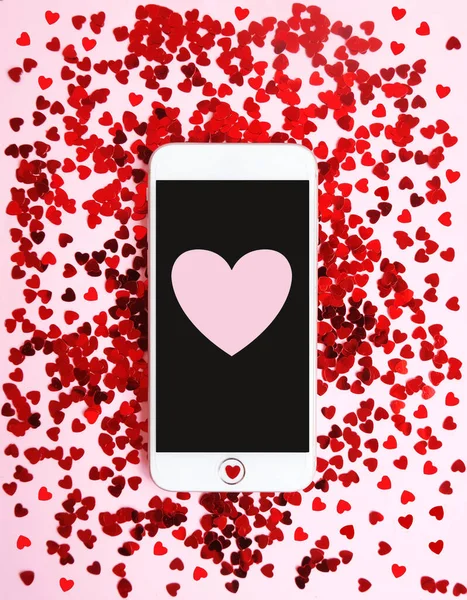 Valentine Day 2021 Wallpaper White Phone Paper Heart Lying Red — Stock Photo, Image