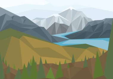 Dağların soyut grafik manzarası. Vektör dağ arkaplanı.