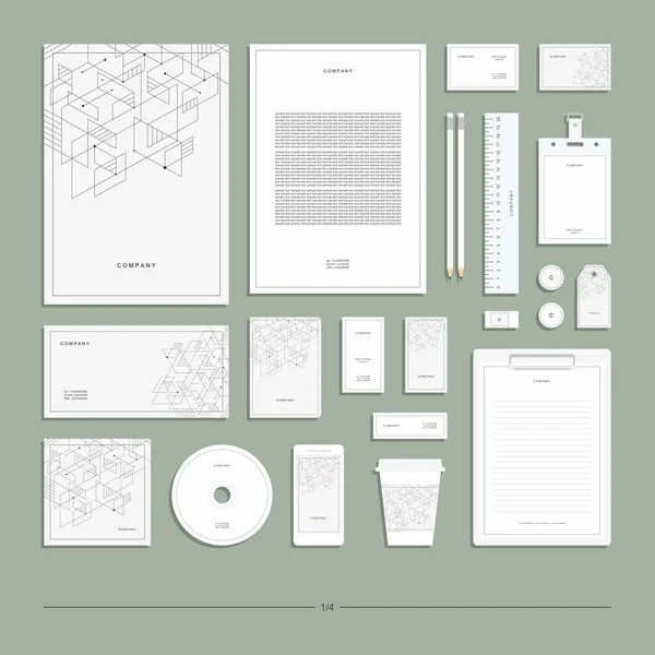 Identidad Corporativa Geométrica Abstracta Juego Papelería Diseño Gráfico Creativo — Vector de stock