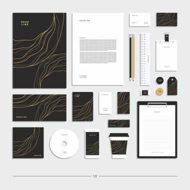 Soyut geometrik teknolojik kurumsal kimlik. Kırtasiye seti. Yaratıcı tasarım.