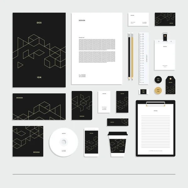 概要幾何学的技術的企業アイデンティティ 文房具セット 創造的なデザイン — ストックベクタ