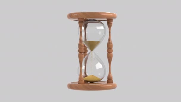 Un reloj de arena sobre un fondo blanco. Representación en 3D. Vídeo en bucle — Vídeo de stock