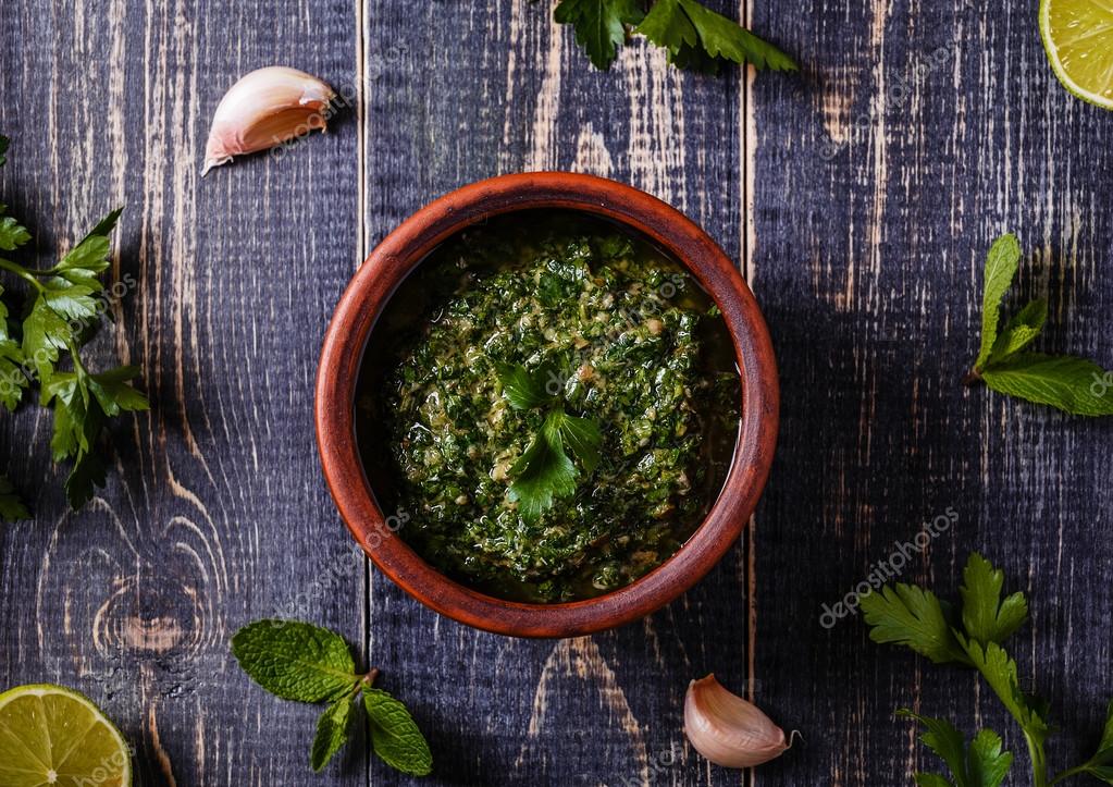 Salsa verde with ingredients, Italian cuisine. — Stock Photo