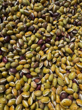 Yerel pazarda organik fasulye tohumu satışı. Bu fotoğraf Chittagong, Bangladeş 'ten çekildi..