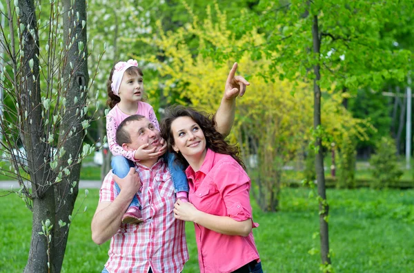mutlu bir aile bir parka bir çocukla çalış. 