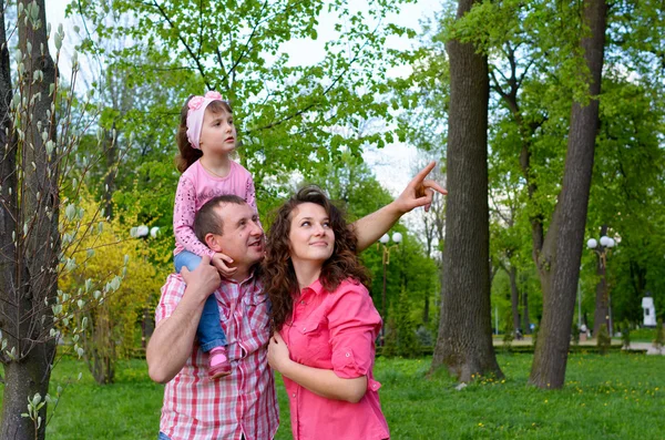 Familia juega al aire libre a pie — Foto de Stock