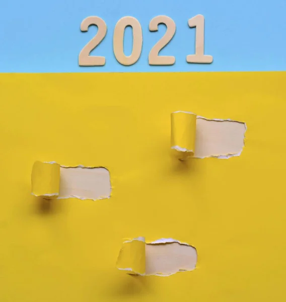 Papier Déchiré Blanc Coloré Avec Fond Année 2021 Bonne Année — Photo