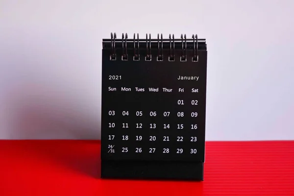 Black January 2021 Calendar White Red Backgrounds Potted Plant New — Stock Photo, Image