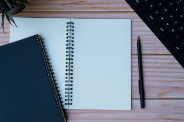 Ev ofis çalışma alanı, düz konum ve üst görünüm