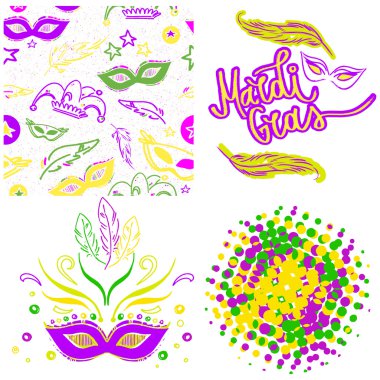 Mardi Gras renkli harflerle Dofferent elemanları ile