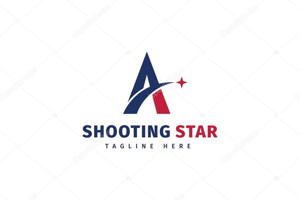 Letter a logo with illustration of shooting star and us colour. usa logo. logo template. shooting star. letter logotype.