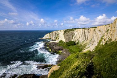 Mavi gökyüzü ile etkileyici kıyı şeridi