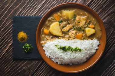 Homemade japanese curry with white rice clipart