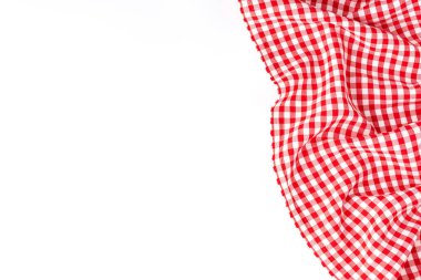 Telif alanı olan beyaz arkaplanda kırmızı kareli masa örtüsü