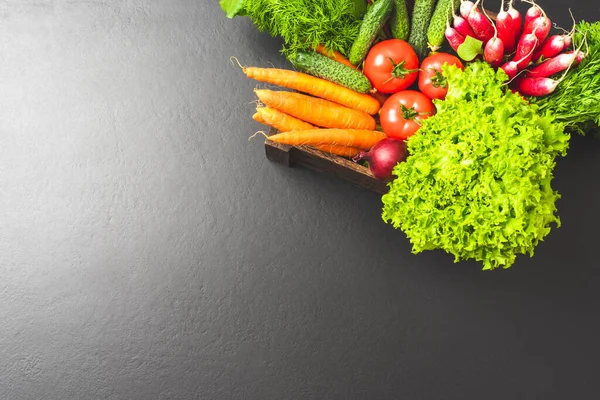 Overhead Shot Vegetables Wooden Box — Stock Photo, Image