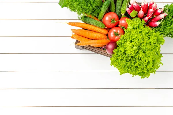 Mix Vegetables Wooden Box Copyspace — Stock Photo, Image