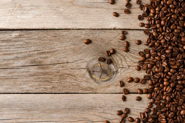 Overhead Shot Roasted Coffee Beans Wood Background — Stok Foto