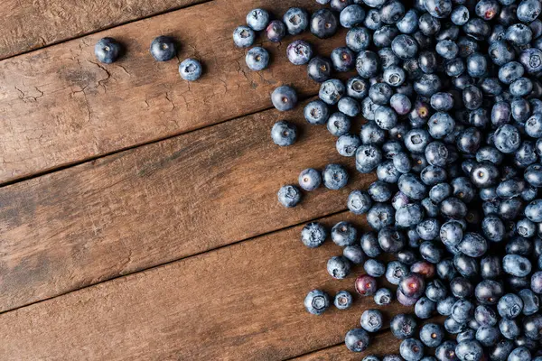 Fresh Blueberries Wooden Background Copyspace Top View — Stock Photo, Image