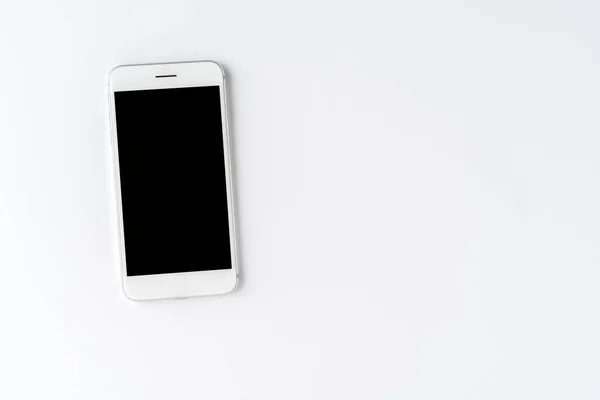 Teléfono Móvil Escritorio Blanco Con Copyspace Vista Superior — Foto de Stock
