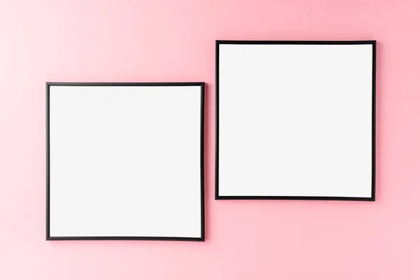 Twee Fotolijstjes Roze Achtergrond Mockup Met Kopieerruimte — Stockfoto