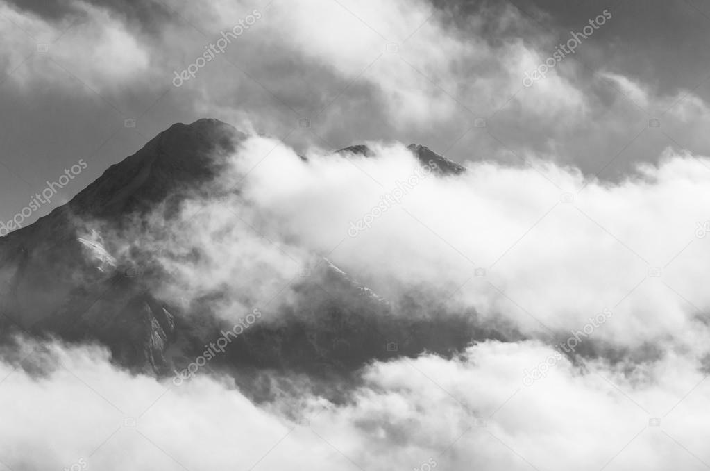 Cloudy mountains in black and white