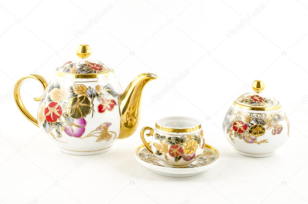 Porcelain tea and coffee set with flower motif
