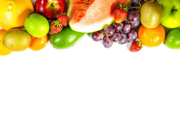 Frame of fresh fruits on white background — Stock Photo, Image