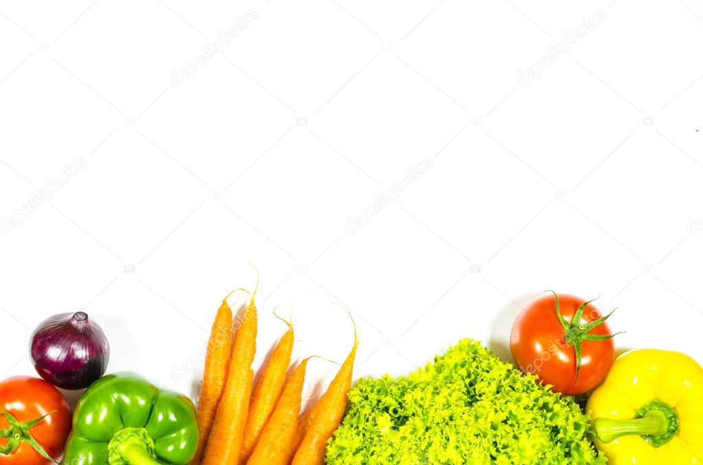 Frame of fresh vegetables on white background