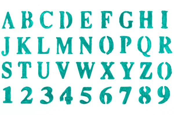 Aqua ręcznie malowane alfabet — Zdjęcie stockowe