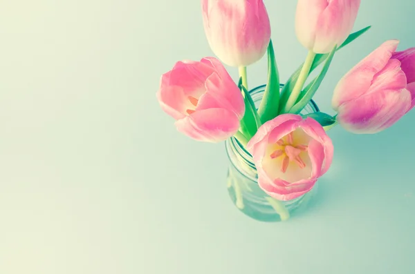 Beautiful Pink Tulips Jar — Stock Photo, Image