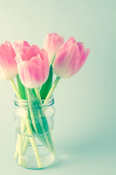 Beautiful Pink Tulips Jar — Stock Photo, Image