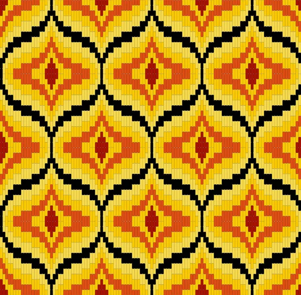 Patrón Vectorial Sin Costura Bargello Colores Amarillo Rojo Bordado Italiano — Vector de stock