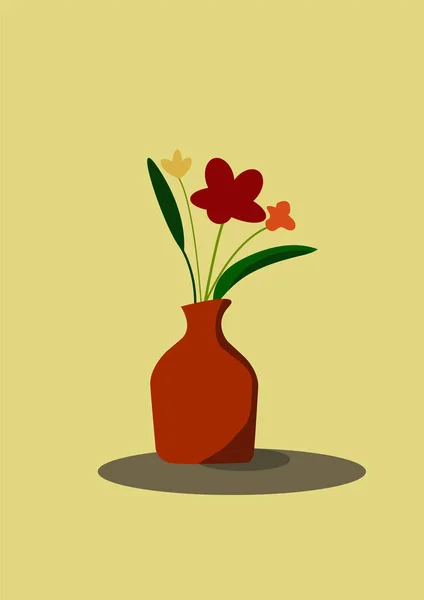 Still Life Vase Flowers Beige Background Vector Flat Illustration Contemporary — Stock Vector