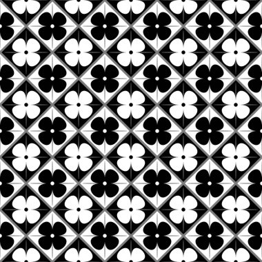 Geometrik siyah ve beyaz çiçek tasarımı, İspanyol fayans tasarımı, Fas fayanslarının dikişsiz vektör deseni, siyah ve beyaz fayanslar arka plan