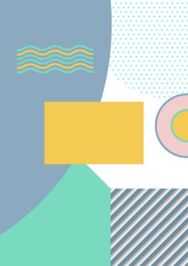 Memphis tarzı grafikler. Soyut geometrik tasarım, raporlar için vektör şablonu, posterler, A4 kapakları, ön sayfa. 