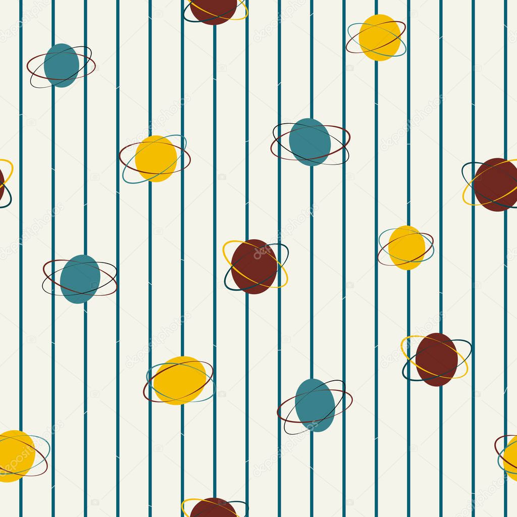Mid century style seamless pattern. Atomic age vibes geometric background. Retro colors.