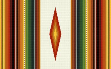 Meksika usulü kusursuz desen. Sarı, kırmızı ve yeşil renklerde renkli çizgiler. Vektör serape tasarımı. Cinco de Mayo fiesta dekoru için bir süs. Etnik boho kumaş çizimi. Batı dekor biçimi.