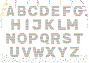 Harf şeklinde pinatalar. Tebrik kartları, davetiyeler, afişler ve uçucular için vektör tasarım ögesi kümesi.