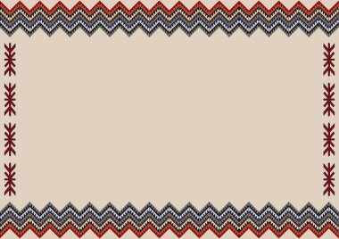 Metin için kopyalama alanı olan etnik kabile şablonu arka planı. Navajo tasarım elementleriyle yerli Hint sınır süsü. Tebrik kartı, broşür, menü, el ilanı, pankart için yatay tasarım şablonu. 