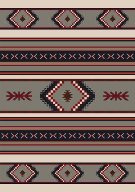 Navajo kabile vektörünün kusursuz şekli. Yerli süsü. Etnik güney batı dekoru tarzı. Boho geometrik süs. Vektör kusursuz desen. Meksika battaniyesi, halı. Örülmüş halı illüstrasyonu.