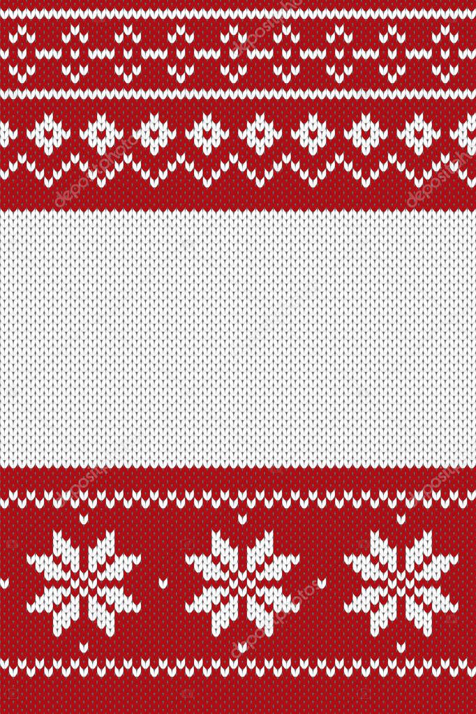 Knitwear texture. Knitted seamless pattern with copy space for text. Knitter winter Christmas illustration. Red and white seamless vector background.