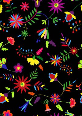 Otomi style seamless pattern. Colorful mexican embroidery floral background. clipart