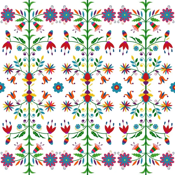 Ethnic Floral Composition Isolated White Background Mexican Traditional Otomi Embroidery — Stock Vector