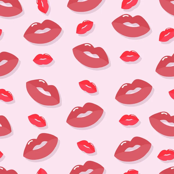 Patrón de labios sin costuras sobre fondo rosa. Ilustración de labios y vectores bucales. Patrón para papel de regalo, pancartas, postales, fondos. Día de San Valentín — Archivo Imágenes Vectoriales