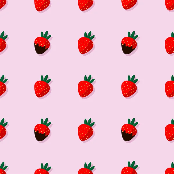 Seamless pattern with chocolate-covered strawberries on a pink background. Sweet strawberries for Valentines Day. Trending pattern for wrapping paper, templates, backgrounds, banners, postcards, web Stock Illustration