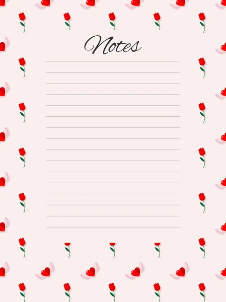 To-do list, που στόχους, task organizer, λίστα αγορών, σημειώσεις. Τριαντάφυλλα και καρδιές με φτερά σε ένα ελαφρύ φόντο. Διαχείριση χρόνου — Διανυσματικό Αρχείο