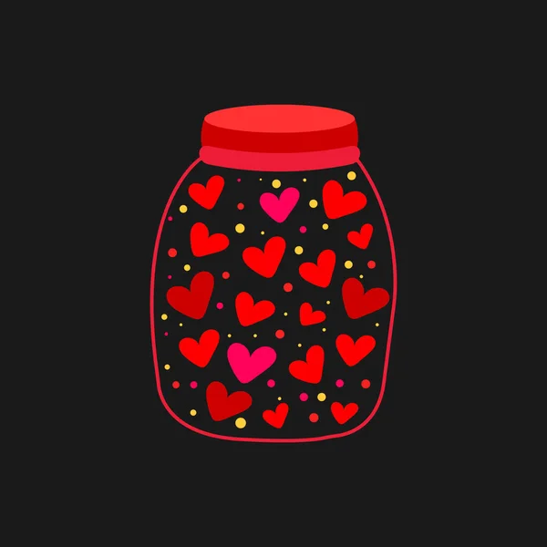 Ícone de corações num frasco. Dia dos Namorados elemento de design. ilustração plana com um frasco e corações —  Vetores de Stock