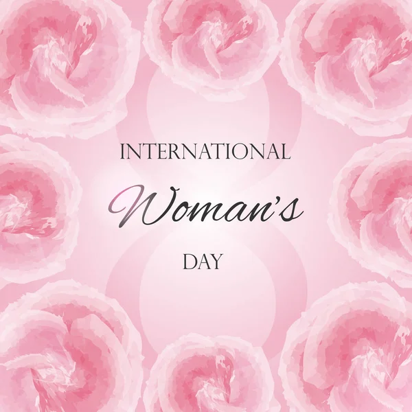 国際女性デー。バナー、水彩画の花と3月8日のはがき。ピンクの花とシマーとピンクの背景. — ストック写真