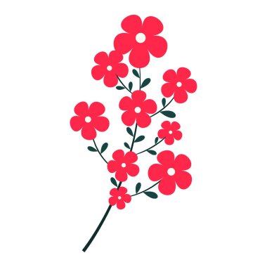 Kırmızı çiçek ikonu. Kartpostallar, posterler ve selamlar için doğal çiçek tasarımı öğesi. Beyaz bir arka planda izole edilmiş. Doodle vektör illüstrasyonu.
