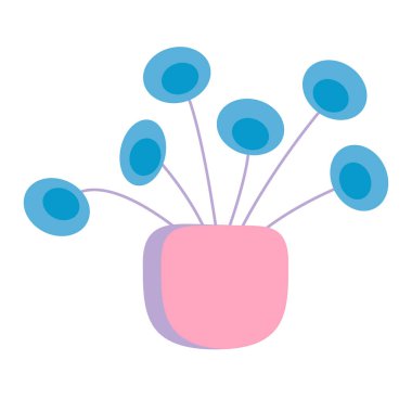 Pembe tencerede yeşil yapraklı pilea bitkisinin düz vektör simgesi beyaz arkaplanda izole edilmiş